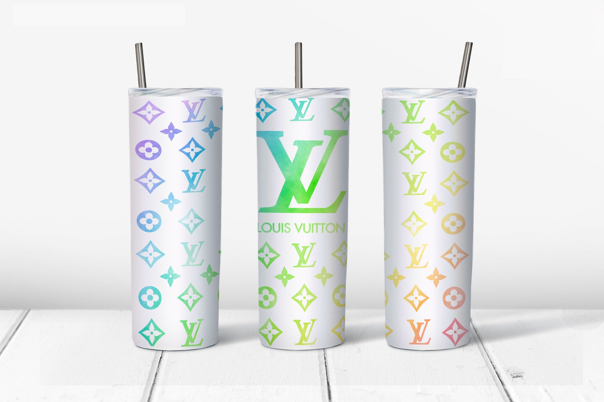 Louis Vuitton Metal Gold Silver Monogram Drinking Straws And Pouch